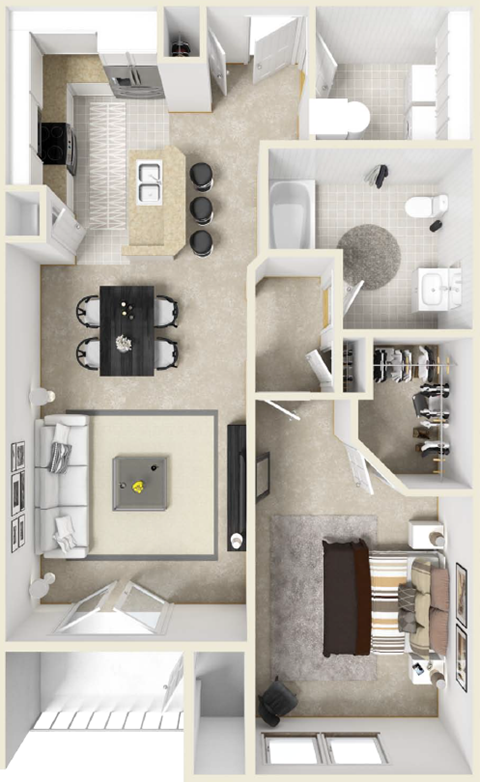 Floor plan for 1 bed, 1 bath, 927 sqft